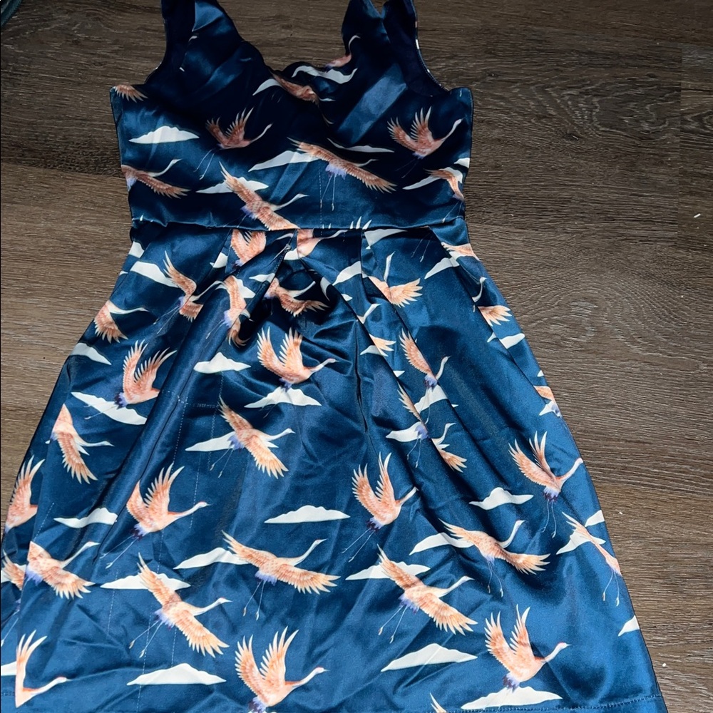 Lindy Bop Teal Crane Vintage Retro Style  Dress  7/8 GUC